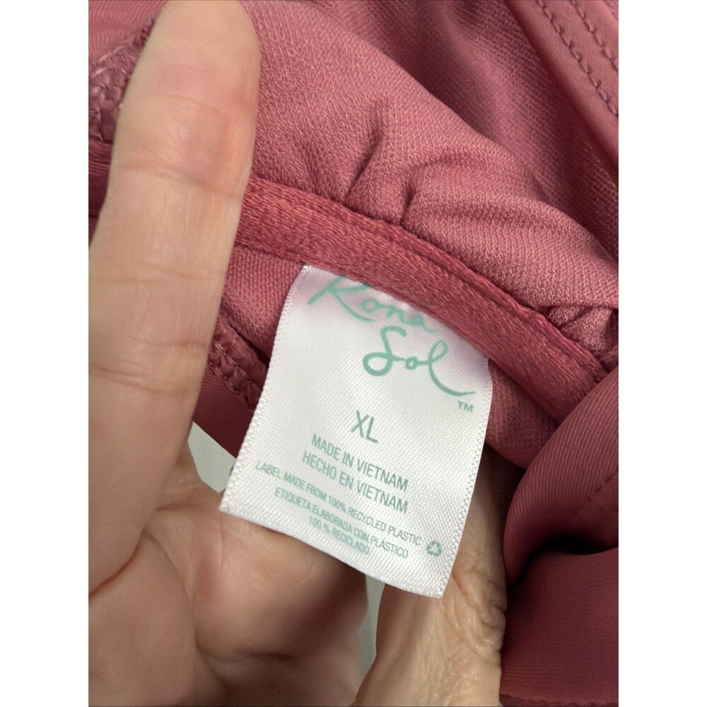 Kona Sol Pink Mauve Bathing Swim Suit Size XL- One Piece Ruffle Square Neck - Picture 7 of 8